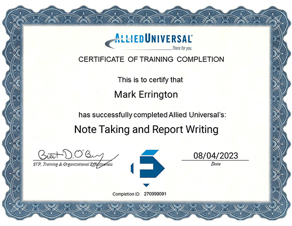 Allied Universal Note Taking and Report Writing